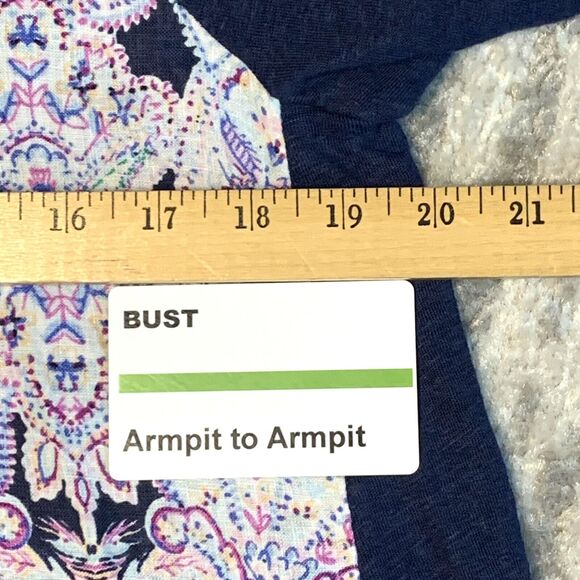 Chico's Shirt Women 1 (US M/8) Blue‎ Multicolor Print 3/4 Sleeve Linen C14 - Picture 10 of 12